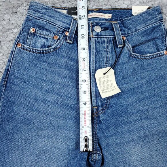 Levi's Premium Ribcage Straight Ankle Jeans Revolve Blue Ripped Size 24 x 27 - Picture 11 of 11